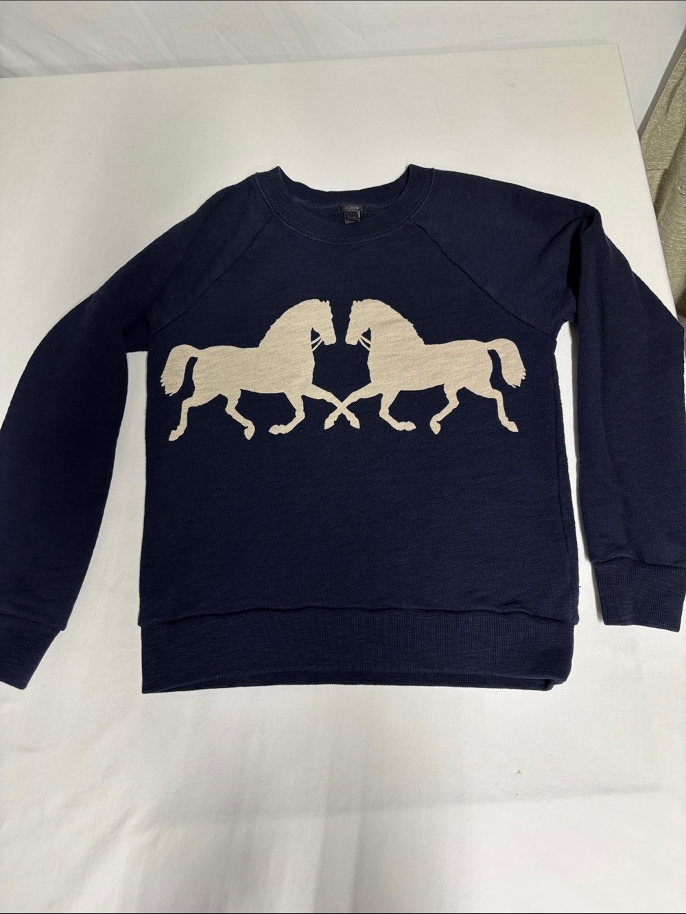 J.Crew Navy 100% Cotton Equestrian Horse Graphic Sweatshirt XS